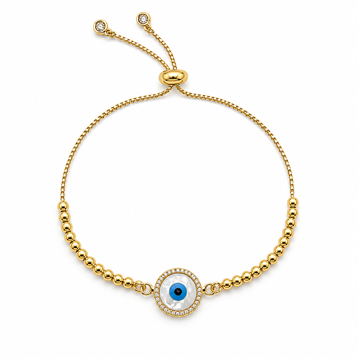 Pulsera Regulable Golden Ojo Turco White