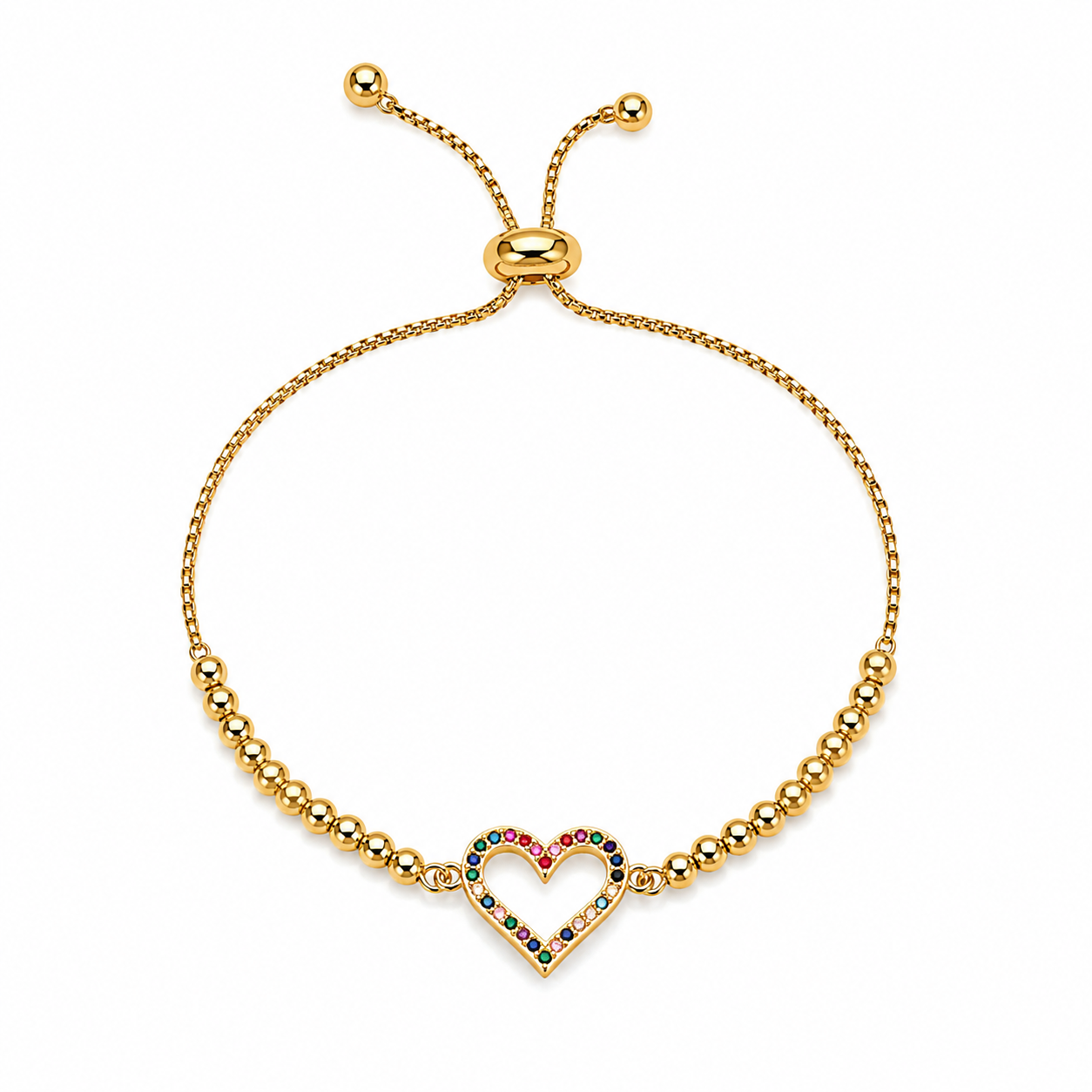 Pulsera Regulable Golden Corazón Rainbow